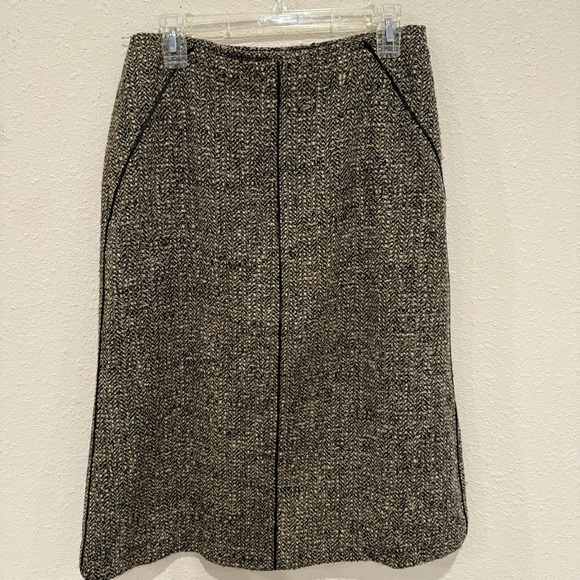 Talbots Wool Blend Skirt A-line Tweed Piping Black & Tan Midi Women’s Size 8 - Picture 1 of 12